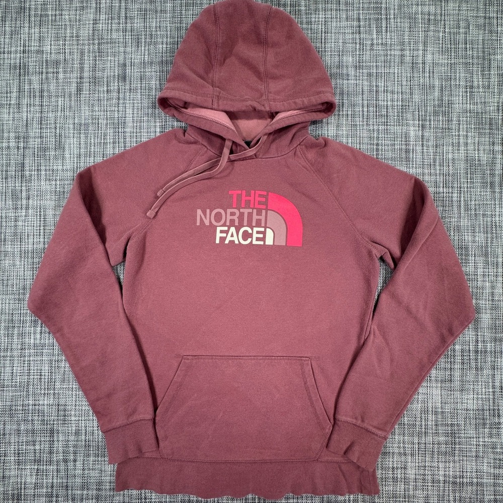 The North Face Womens Medium Half Dome Logo Hoodie Maroon Cotton Blend Pullover